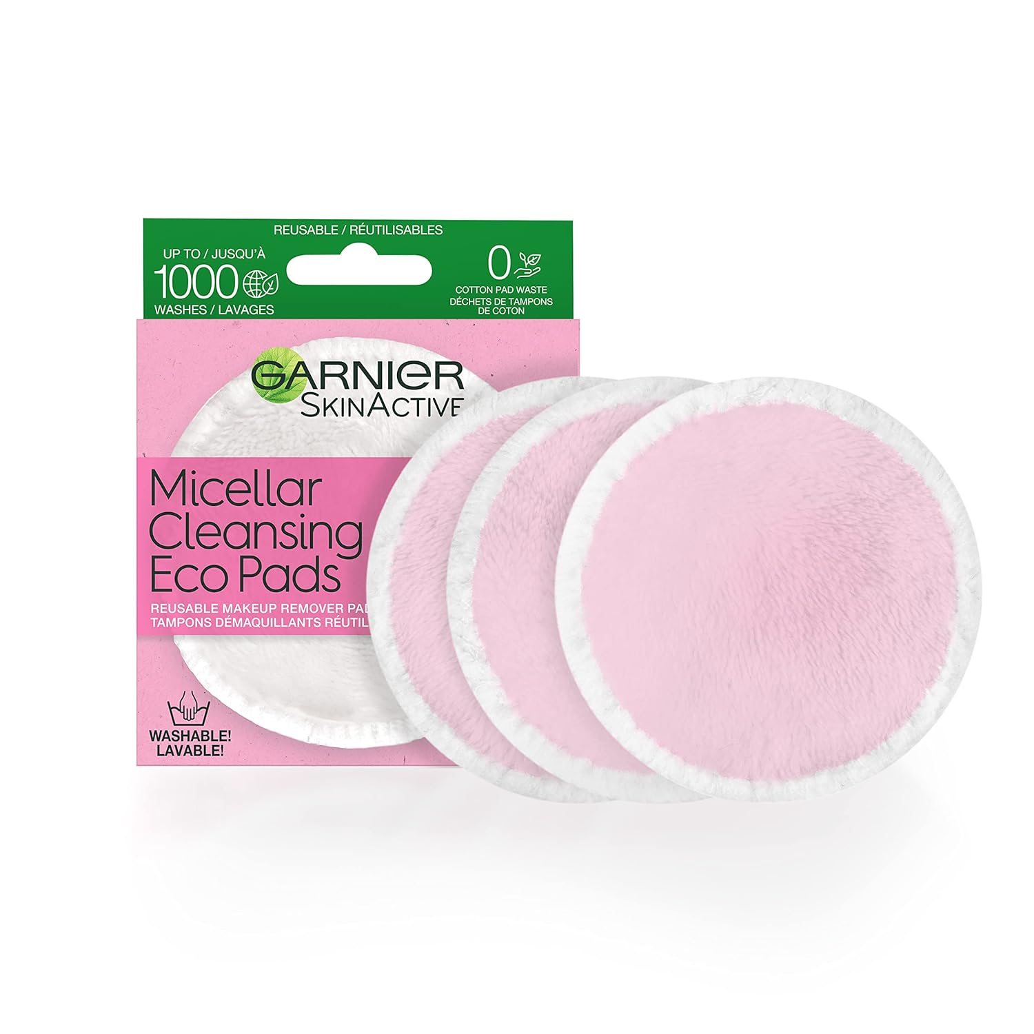 Garnier SkinActive Micellar Cleansing Eco Pads, Reusable, 3 Ultra-soft Microfiber Pads, 1 Count (Packaging May Vary)