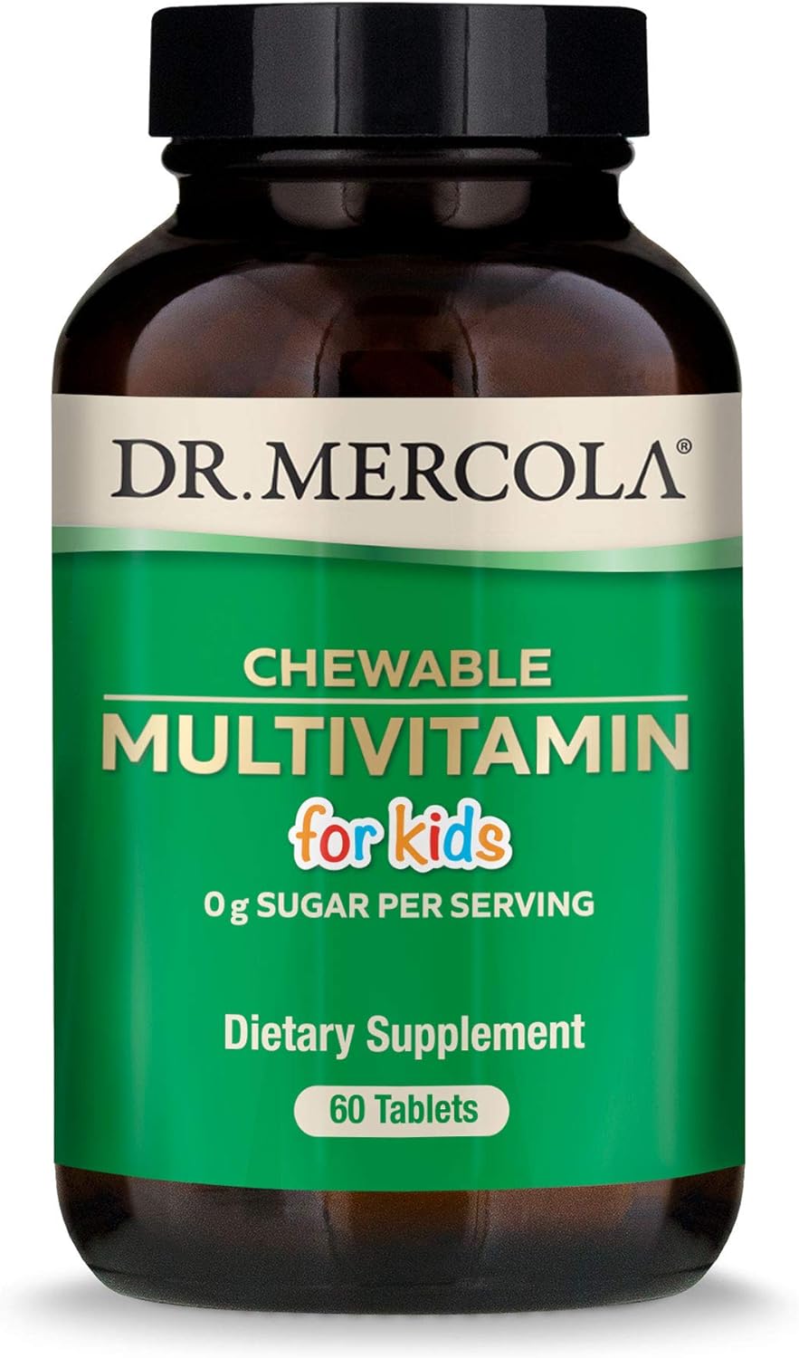 Dr. Mercola Chewable Multivitamin for Kids, 30 Servings (60 Tablets), 0g Sugar Per Serving, Natural Orange Flavor, Dietary Supplement, Supports Overall Health, Non-GMO