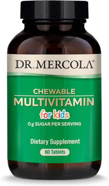 Dr. Mercola Chewable Multivitamin for Kids, 30 Servings (60 Tablets), 0g Sugar Per Serving, Natural Orange Flavor, Dietary Supplement, Supports Overall Health, Non-GMO