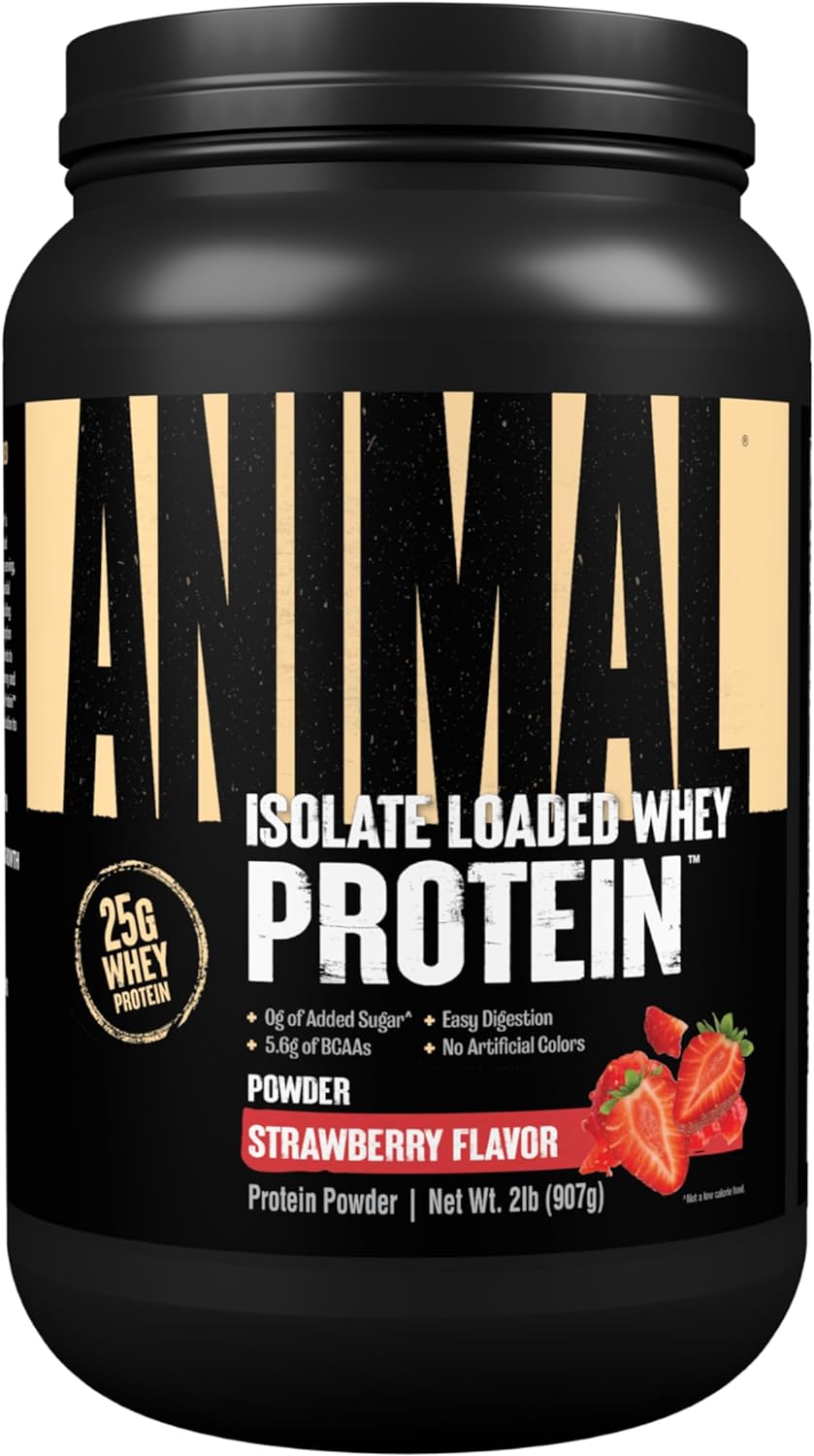 Animal Whey Isolate Whey Protein Powder ? Isolate Loaded for Post Workout and Recovery ? Low Sugar with Highly Digestible Whey Isolate Protein - Strawberry - 2 Pounds, AM48