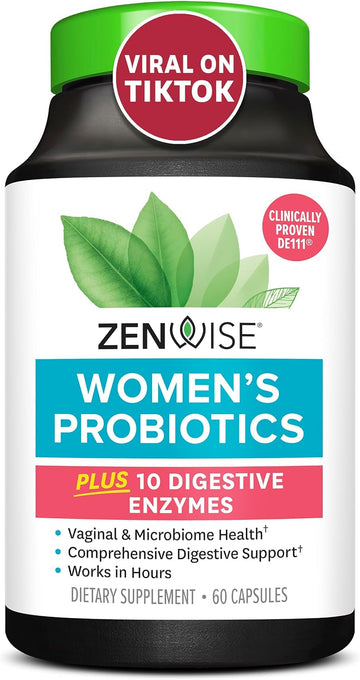 Zenwise Health Probiotics For Women - Digestive Enzymes For Bloating Relief, Vaginal Health, And Gut Flora Health, Daily Women Probiotic & Prebiotic Supplement For Digestive Health - 60 Ct