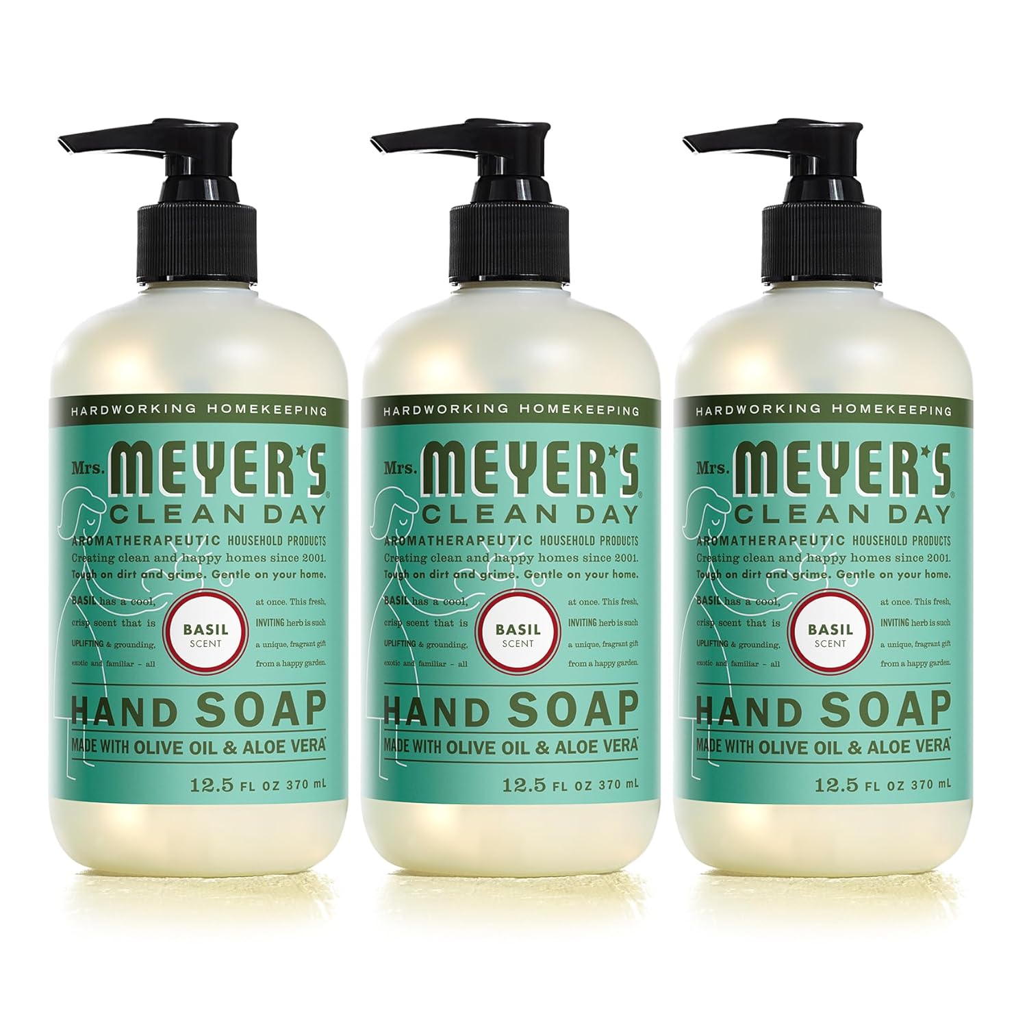 Mrs. Meyer'S Clean Day Hand Soap, Made With Essential Oils, Biodegradable Formula, Basil, 12.5 Fl. Oz - Pack Of 3