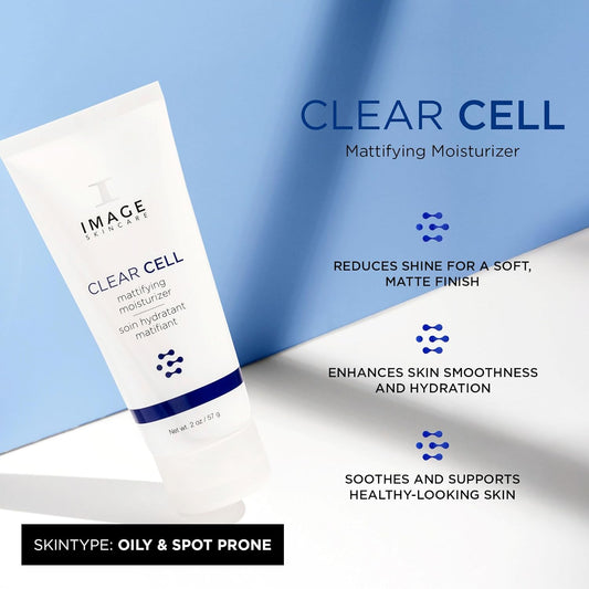 Image Skincare, Clear Cell Mattifying Moisturizer, Facial Lotion Hydrates Oily Prone Skin, Removes Excess Shine, 2 Oz