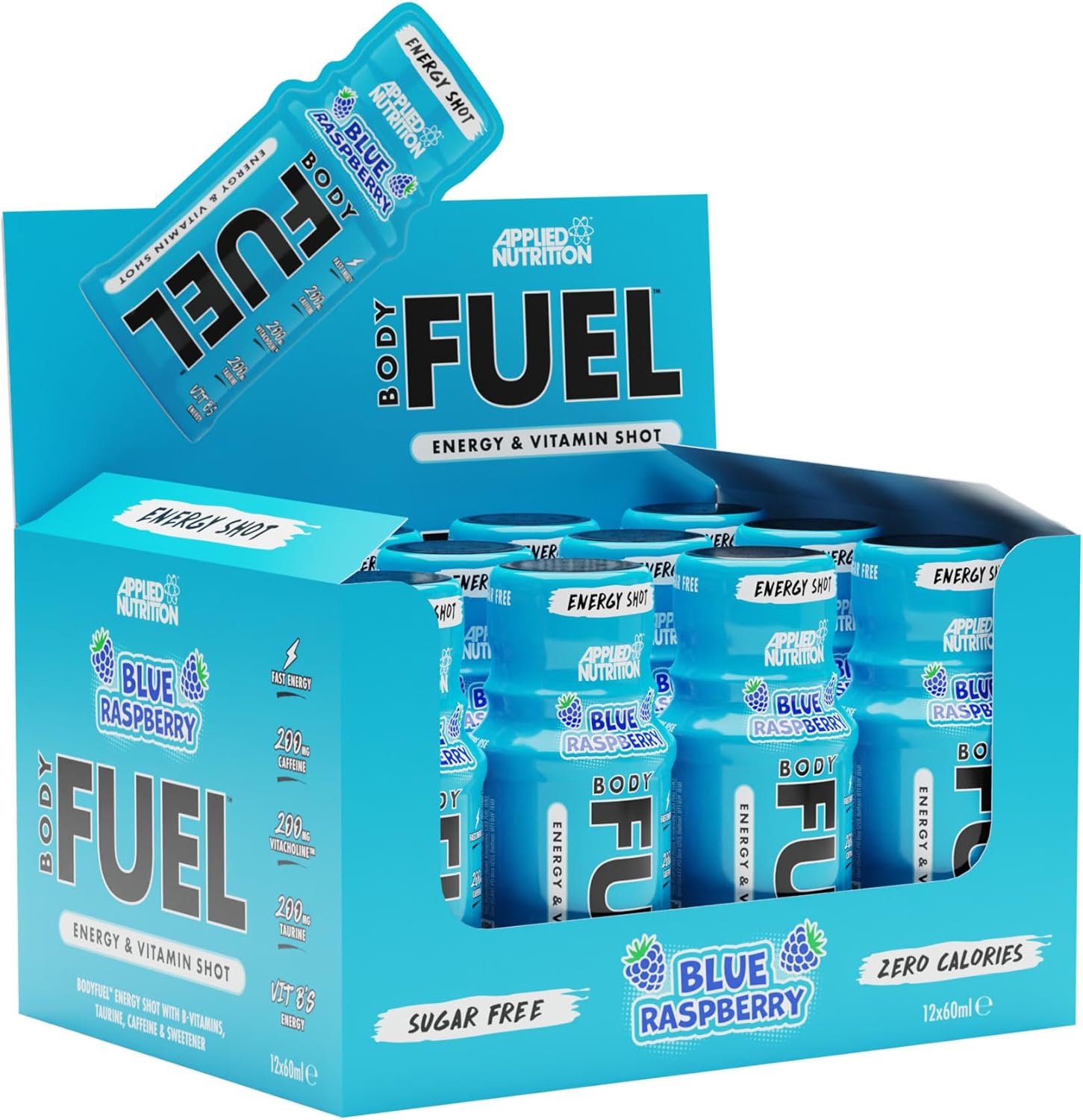 Applied Nutrition Bodyfuel Energy Shot - Body Fuel Prime Energy Shot, Physical Performance With B-Vitamins, Taurine, Caffeine, Sugar Free, Zero Calories (Box 12 Units X 60Ml) (Orange)