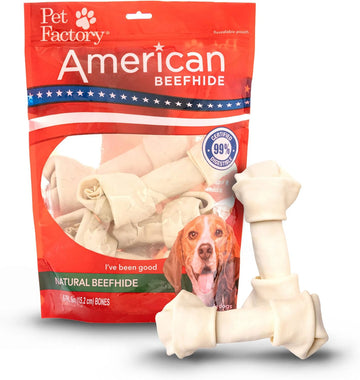 Pet Factory American Beefhide 6-7" Knotted Bones Dog Chew Treats - Natural Flavor, 6 Count/1 Pack