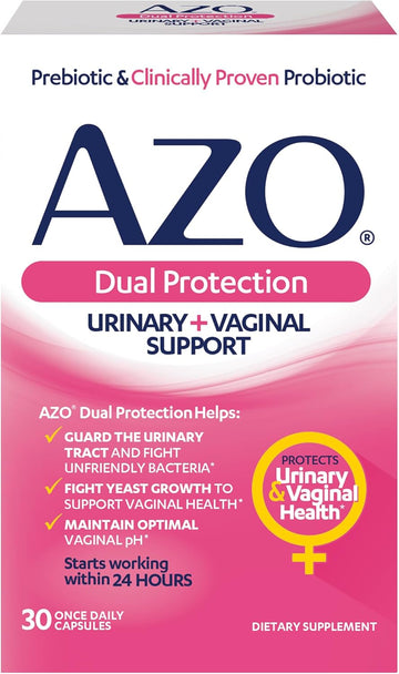 Azo Dual Protection, Urinary + Vaginal Support, Prebiotics And Probiotics For Women*, Starts Working Within 24 Hours, Non-Gmo, 30 Count