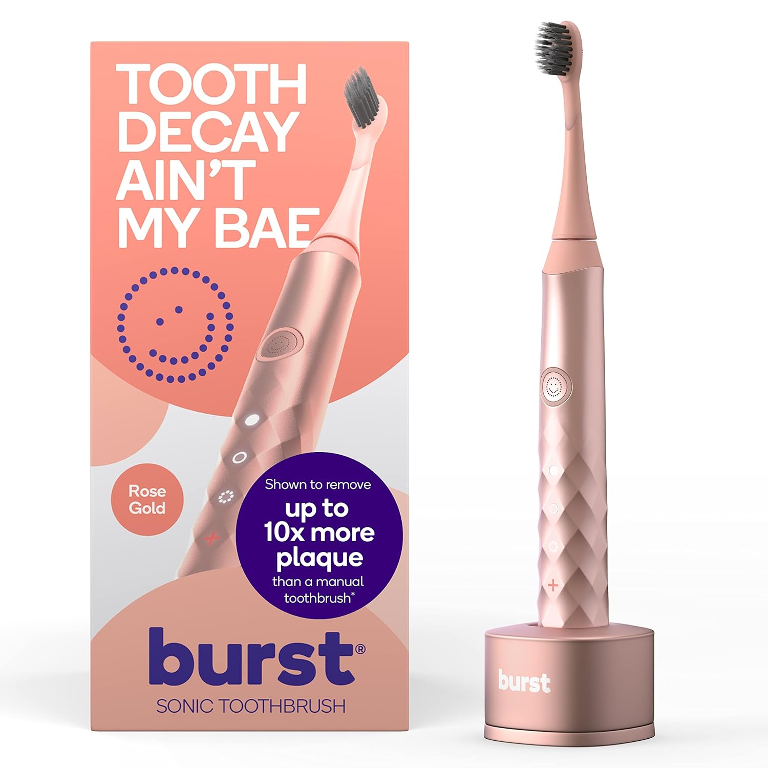 Burst Original Sonic Electric Toothbrush for Adults - Soft Bristle Toothbrush for Deep Clean, Stain & Plaque Removal - 3 Sonic Toothbrush Modes: Teeth Whitening, Sensitive, Massage - Rose Gold