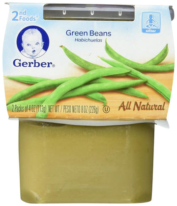 Gerber 2nd Food Baby Food Green Bean Puree, Natural & Non-GMO, 8 Ounce, 2 Count (Pack of 8)