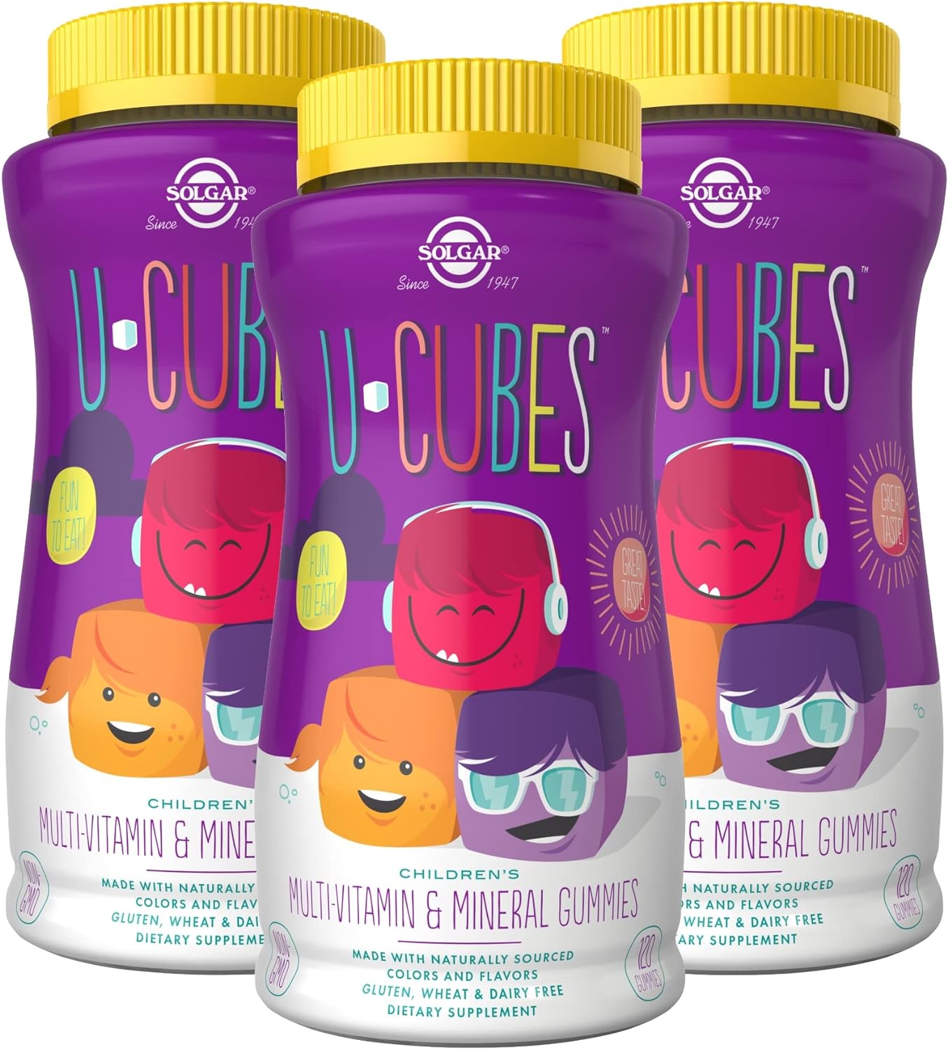 Solgar U-Cubes Children's Multi-Vitamin & Mineral - 120 Gummies, Pack of 3 - Great-Tasting avor for Kids Ages 2 & Up - Non-GMO, Gluten Free - 180 Total Servings