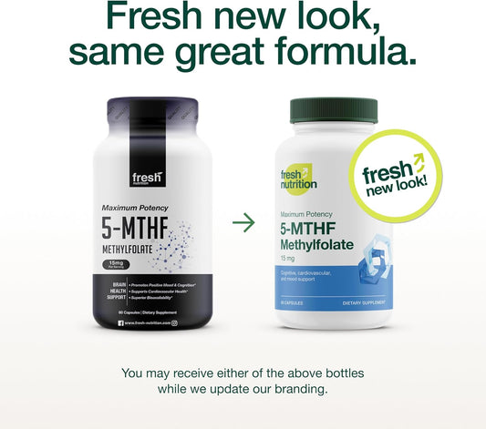 L Methylfolate 15Mg - Maximum Potency - Active Vitamin B9 Superior Bioavailability - 5-Mthf Methyl Folate For Mood, Cognition, Immunity, Cardiovascular, Neurological, Reproductive Health - 60 Capsules