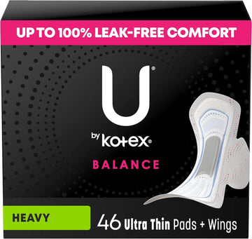 U By Kotex Balance Ultra Thin Pads With Wings, Heavy Absorbency, 46 Count (Packaging May Vary)