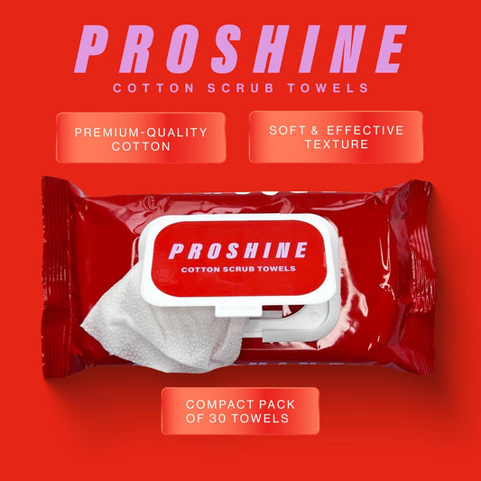 Proshine Cotton Scrub Towels For Makeup Removal - 30 Exfoliating Cleaning Wipes With Retinol And Shea Butter - Biodegradable Eye Makeup Remover And Makeup Wipes For Make Up Enthusiasts