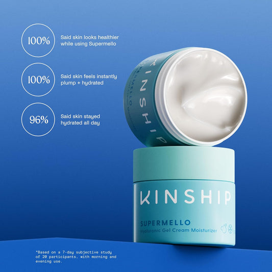 Kinship Supermello Hyaluronic Gel Cream Moisturizer – Nourish + Soothe Dry Sensitive Skin – Lightweight, Hydrating Face Lotion – Plump + Smooth – Reduce Redness – Daily Use Clean Skin Care (1.75 Oz)