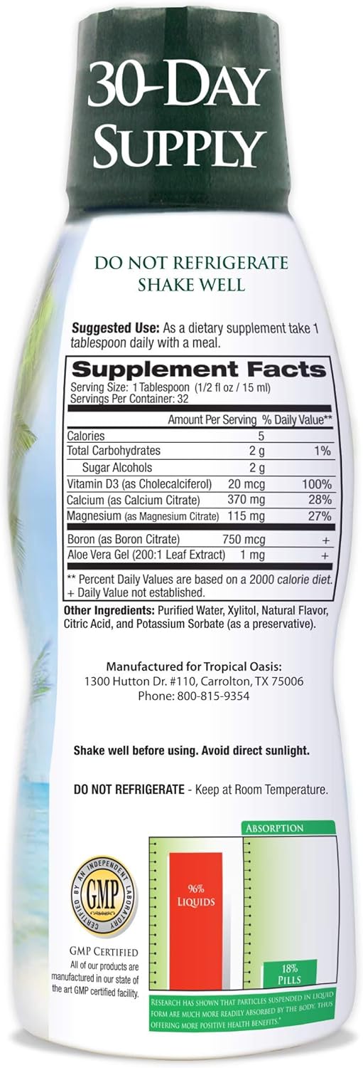 Tropical Oasis Liquid Calcium & Magnesium - Natural formula w/ support for strong bones - Liquid vitamins w/ calcium, - 16oz, 32 Serv
