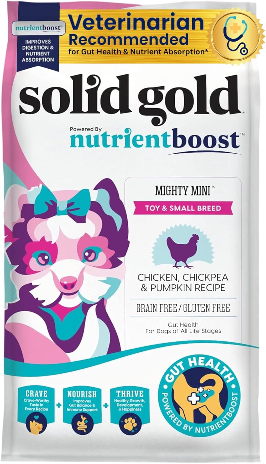 Solid Gold Nutrientboost Mighty Mini Small Breed Dog Food - Dry Dog Food Made With Real Chicken For Any Toy Breed - Grain & Gluten Free Recipe For Gut Health & Sensitive Stomach Support - 11 Lb Bag