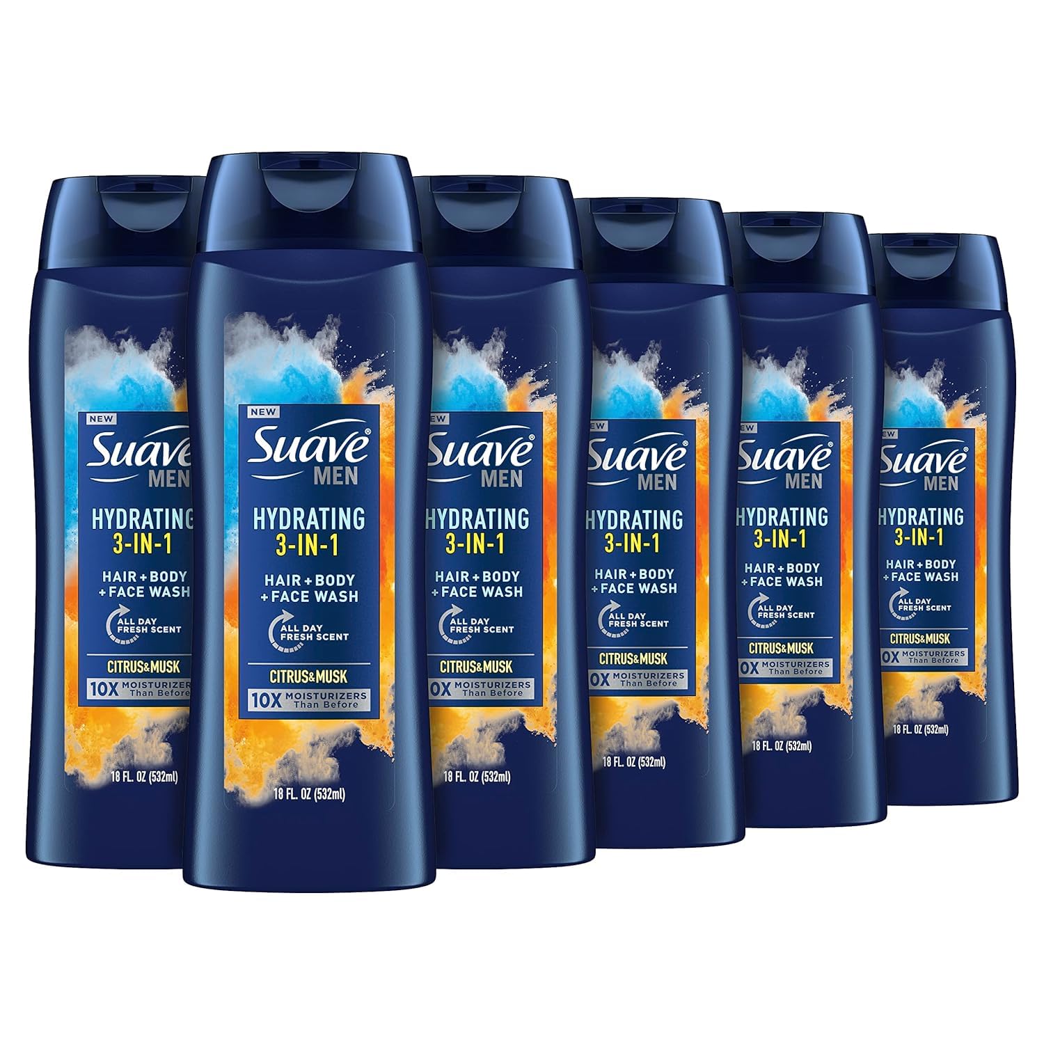 Suave Hydrating 3 In 1 Hair Body And Face Wash Citrus And Musk 6 Count Body Soap For Hydrated Skin And Hair With An All Day Fresh Scent 18 Oz