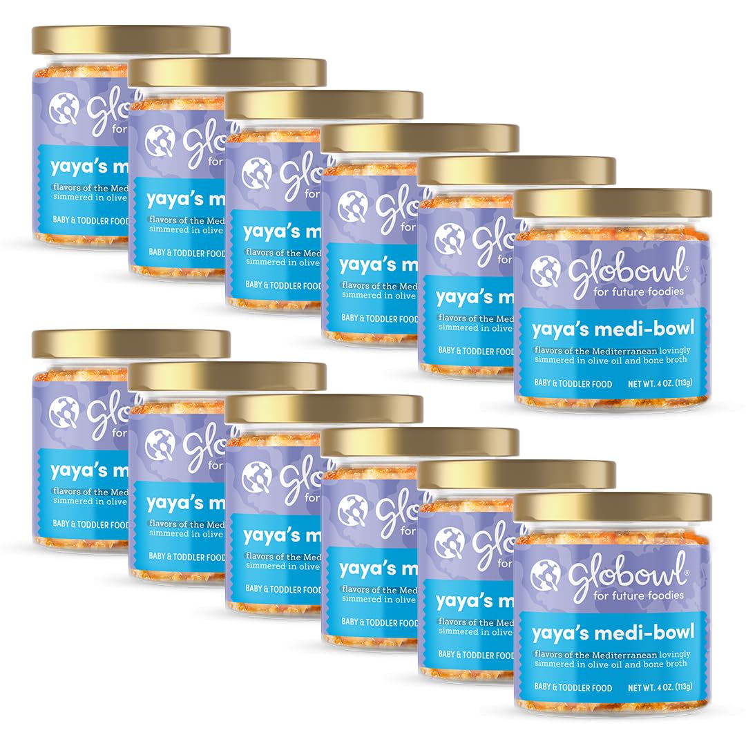 Globowl Stage 3 Baby Food & Toddler Meals, 6+ Months Early Allergen Introduction, Baby Led Weaning, International Whole Food Snacks For Toddlers, Babies, 4 Oz Glass Jar, Yaya'S Medi-Bowl, 12-Pack