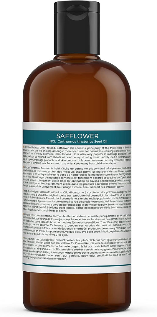 Mystic Moments | Organic Safflower Carrier Oil 500ml - Pure & Natural Oil Perfect for Hair, Face, Nails, Aromatherapy, Massage and Oil Dilution Vegan GMO Free