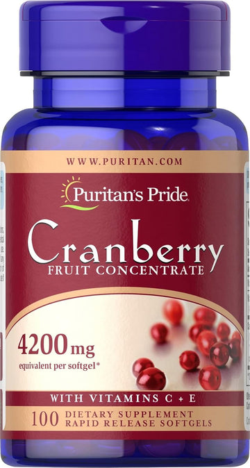 Puritan'S Pride Cranberry Fruit Concentrate With C & E 4200 Mg, Softgel, 100 Count