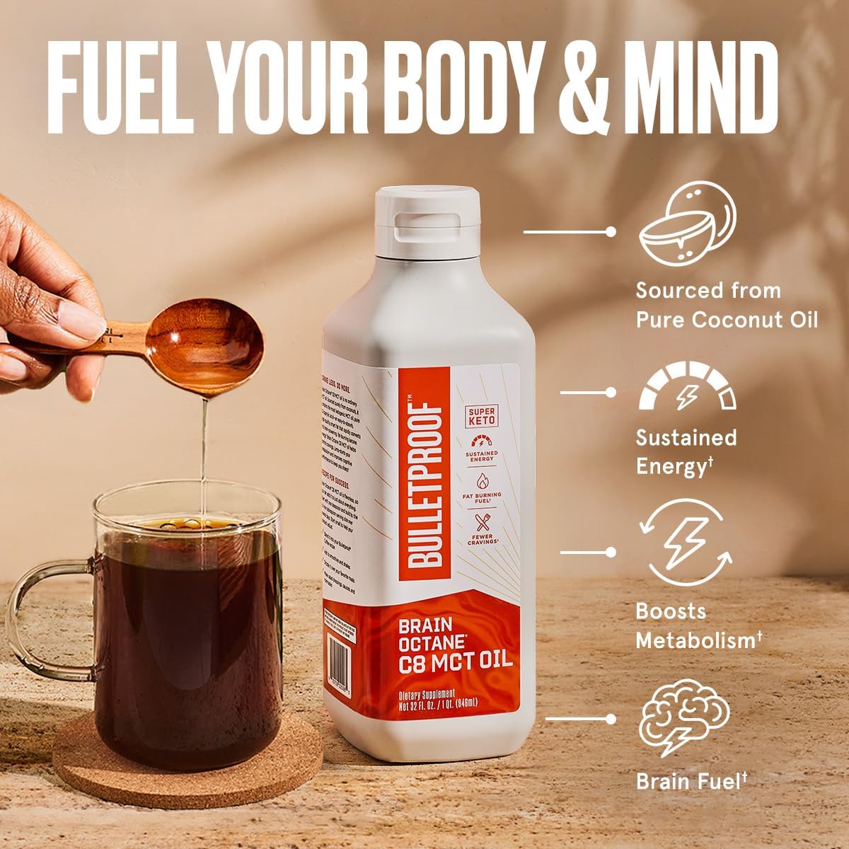Bulletproof Brain Octane C8 Mct Oil, 32 Ounces, Keto Supplement For Sustained Energy And Fewer Cravings : Health & Household