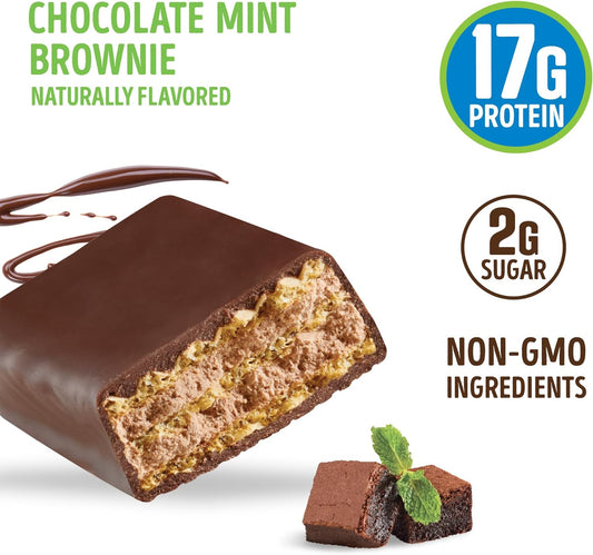 Lenny & Larry's Dip?d Wafer Bar, Chocolate Mint Brownie, 17g Dairy & Plant Protein, Box of 12