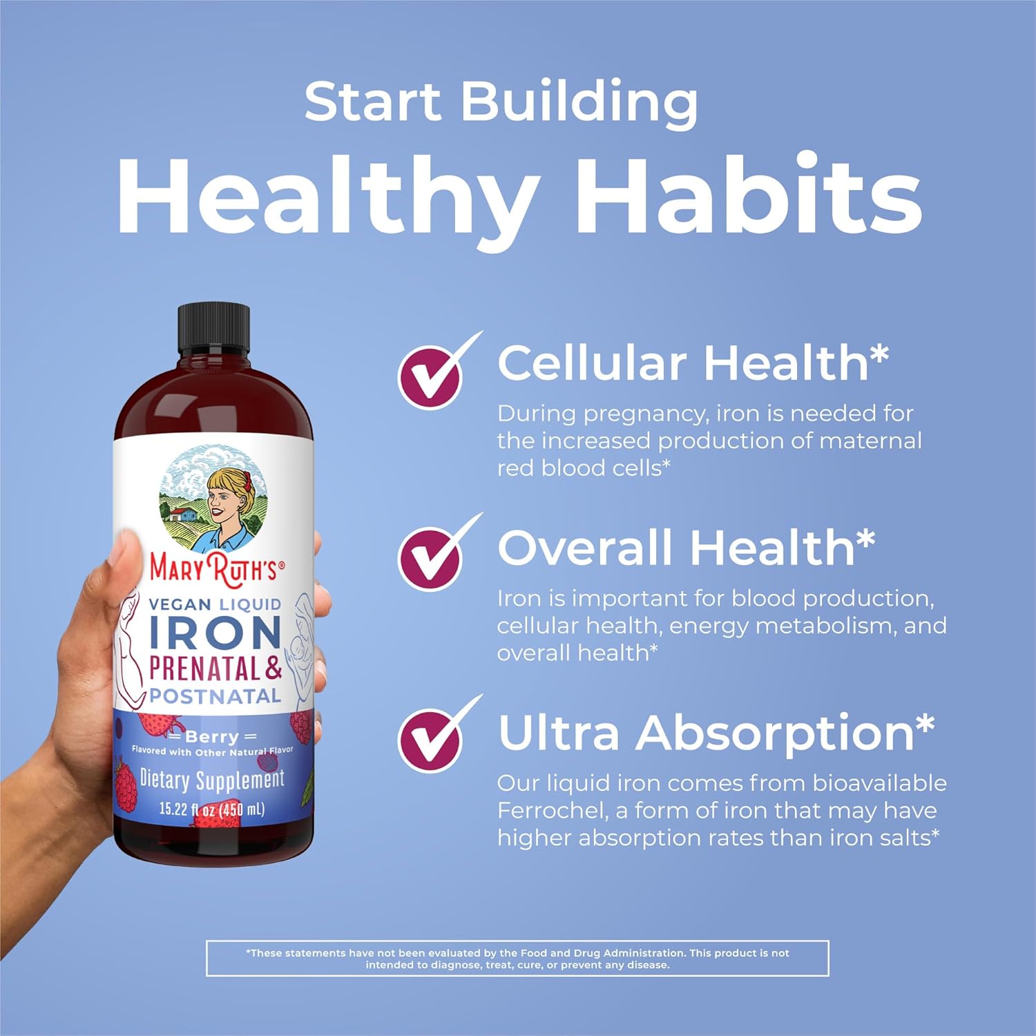Maryruth Organics | Liquid Iron Supplement Prenatal & Postnatal For Pregnant & Lactating | Iron Deficiency | Immune Support | Sugar/Gluten Free | Vegan | Non-Gmo | 15.22 Fl Oz : Health & Household