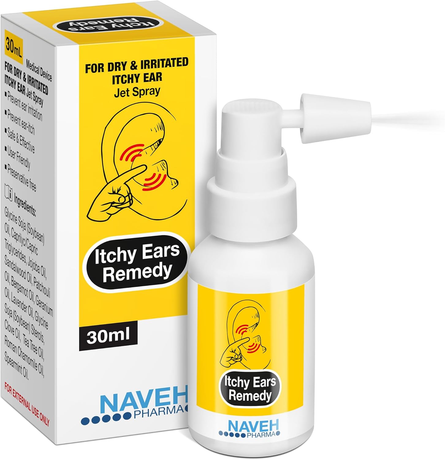 Naveh Pharma® Itchy Ears Remedy Ear Cleaning And Itch Relief | Treats All Causes Of Ear Itchiness | Jet Spray For Eczema Treatment & Clogged Ear Relief | Ear Wax Removal & Ear Drops Wash (0.5 Fl Oz)