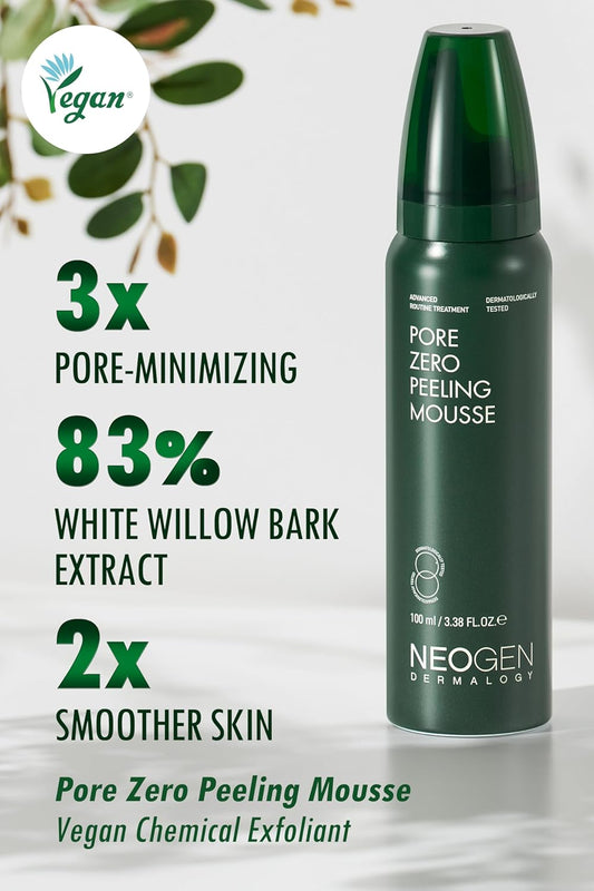 K-Beauty Neogen Dermalogy Pore Zero Peeling Mousse | All-In-One Foaming Exfoliating Face Wash Visibly Firming, Tightening & Lifting Skin 3.38 Fl Oz