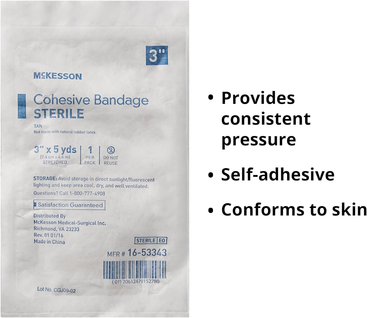 McKesson Cohesive Bandages, Sterile, 3 in x 5 yd, 1 Count, 24 Packs, 24 Total