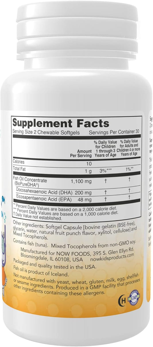 NOW Supplements, DHA Kids 100 mg, Supports Brain Health*, Fruit avor, 60 Chewable Softgels, packaging may vary