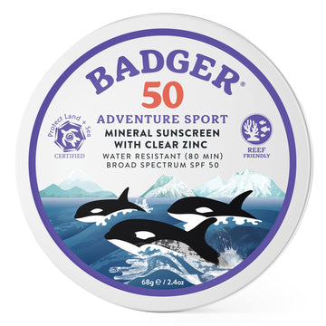 Badger Biodegradable Sunscreen In Metal Tin, Spf 50 Zinc Oxide Sunscreen With 98% Organic Ingredients, Reef Safe, Broad Spectrum, Water Resistant, Unscented, 2.4 Oz