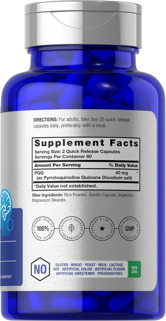 Horbach PQQ Supplement 40 mg | 120 Capsules | Maximum Strength | Non-GMO and Gluten Free Supplement | Pyrroloquinoline Quinone Disodium Salt