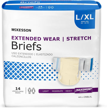 Mckesson Extended Wear Stretch Briefs, Incontinence, Maximum Absorbency, Large, 14 Count, 4 Packs, 56 Total