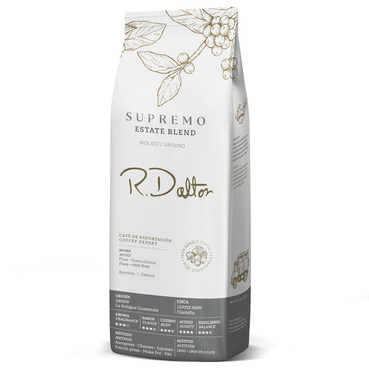 R. Dalton Coffee Supremo Estate Blend Ground Coffee - Medium Roast - 12 oz - Flora And Citric Fruit Notes - Fragrant Aroma - Versatile Brewing - From Antigua Guatemala