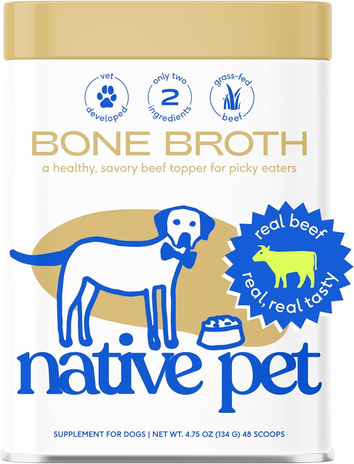 Native Pet Bone Broth For Dogs & Cats – Dog Bone Broth Powder, Dog Food Topper For Picky Eaters – Cat Broth & Dog Broth - Dog Gravy Topper For Dry Food – Pet Food Beef Broth For Dogs & Cats - 4.75Oz