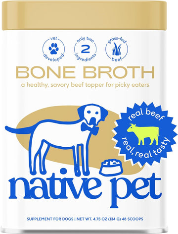 Native Pet Bone Broth For Dogs & Cats – Dog Bone Broth Powder, Dog Food Topper For Picky Eaters – Cat Broth & Dog Broth - Dog Gravy Topper For Dry Food – Pet Food Beef Broth For Dogs & Cats - 4.75Oz