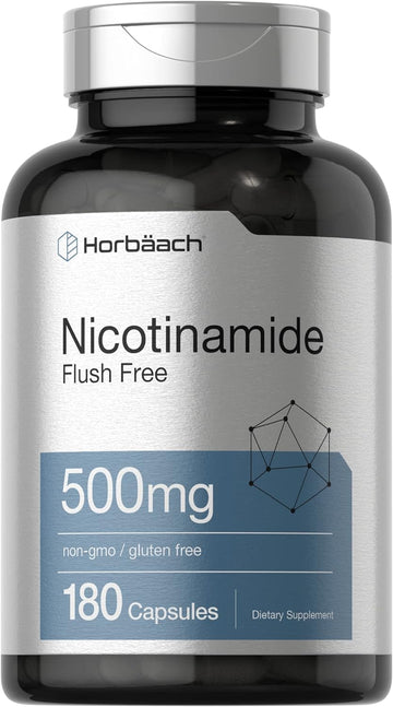 Horbäach Flush Free Nicotinamide | 500mg | 180 Capsules | Non-GMO and Gluten Free Supplement