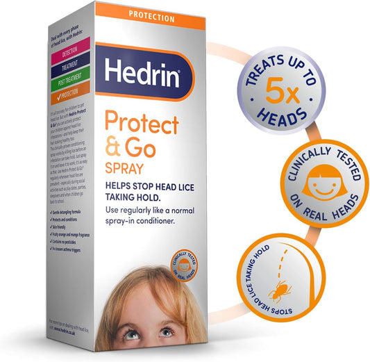 Hedrin Protect & Go Leave-In Spray, Easy, No Fuss Nit Protection Treatment, Clinically Tested, Suitable For Adults & Children, 1 X 120Ml (5 X 24Ml Treatments)