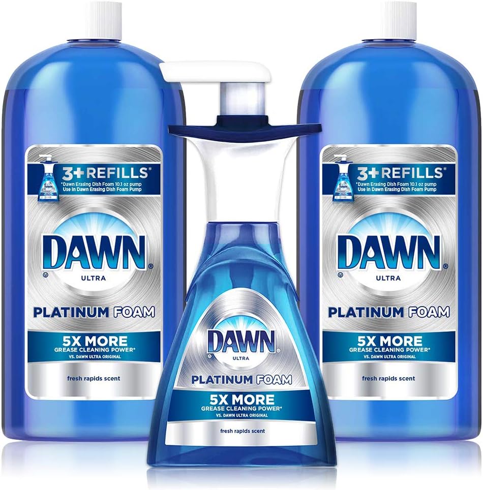 Dawn Platinum Erasing Dish Foam Bundle, 2 Refills and Pump, Fresh Rapids Scent, 30.9 Fluid Ounce (2 PACK and PUMP) : Everything Else