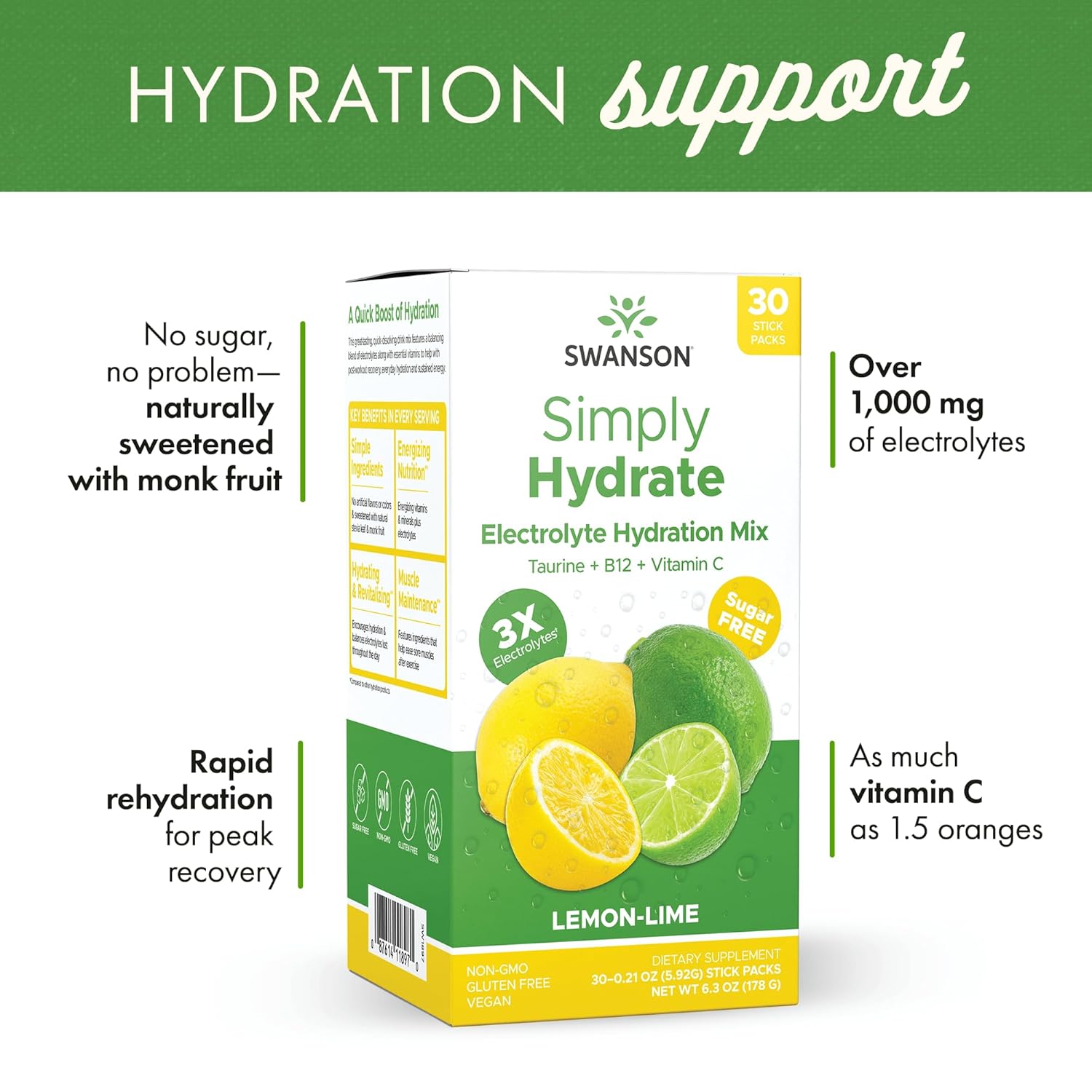 Swanson Simply Hydrate Electrolyte Mix - Sugar-Free Lemon-Lime Flavor - 30 Packets | Advanced Electrolyte Blend | Convenient On-The-Go Solution : CDs & Vinyl