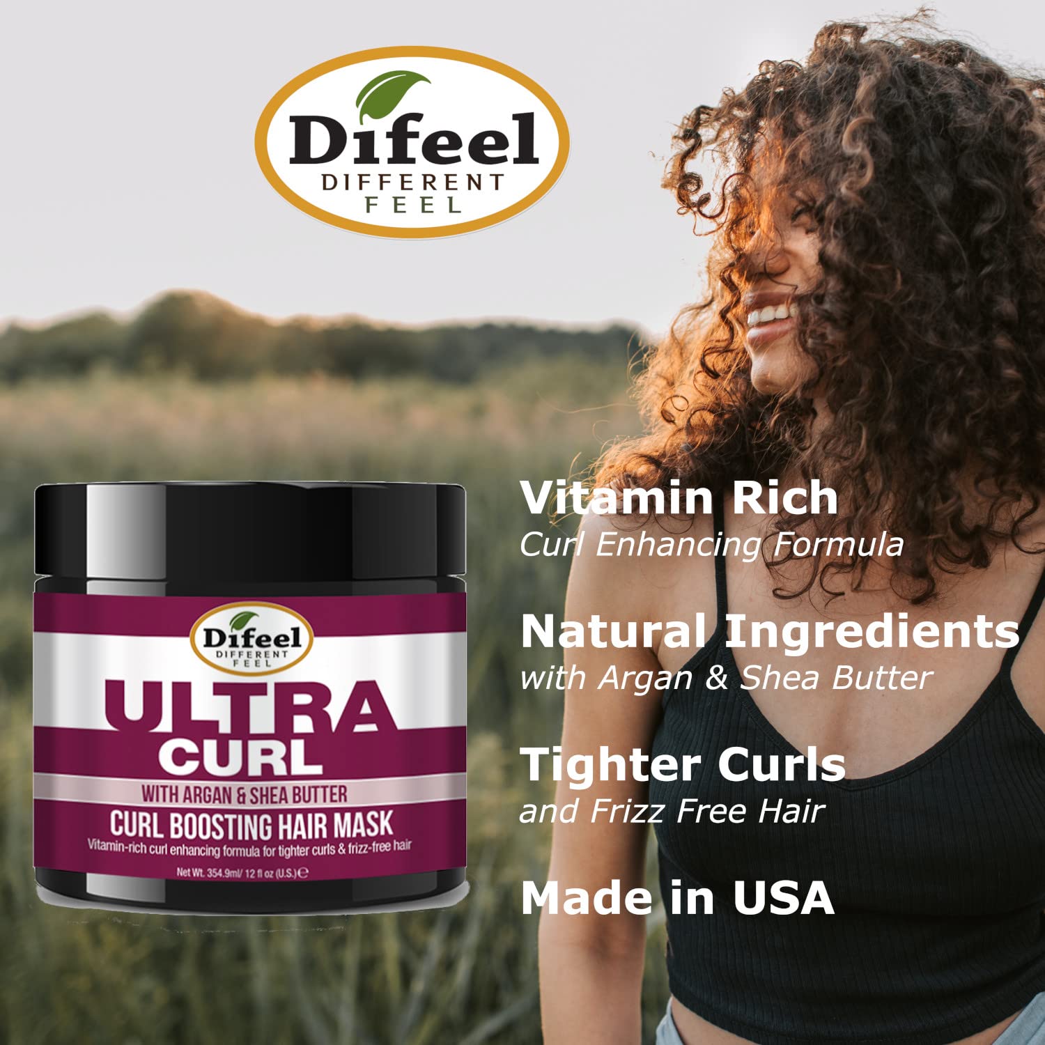 Difeel Ultra Curl with Argan & Shea Butter - Curl Boosting Hair Mask 12 oz. : Beauty & Personal Care