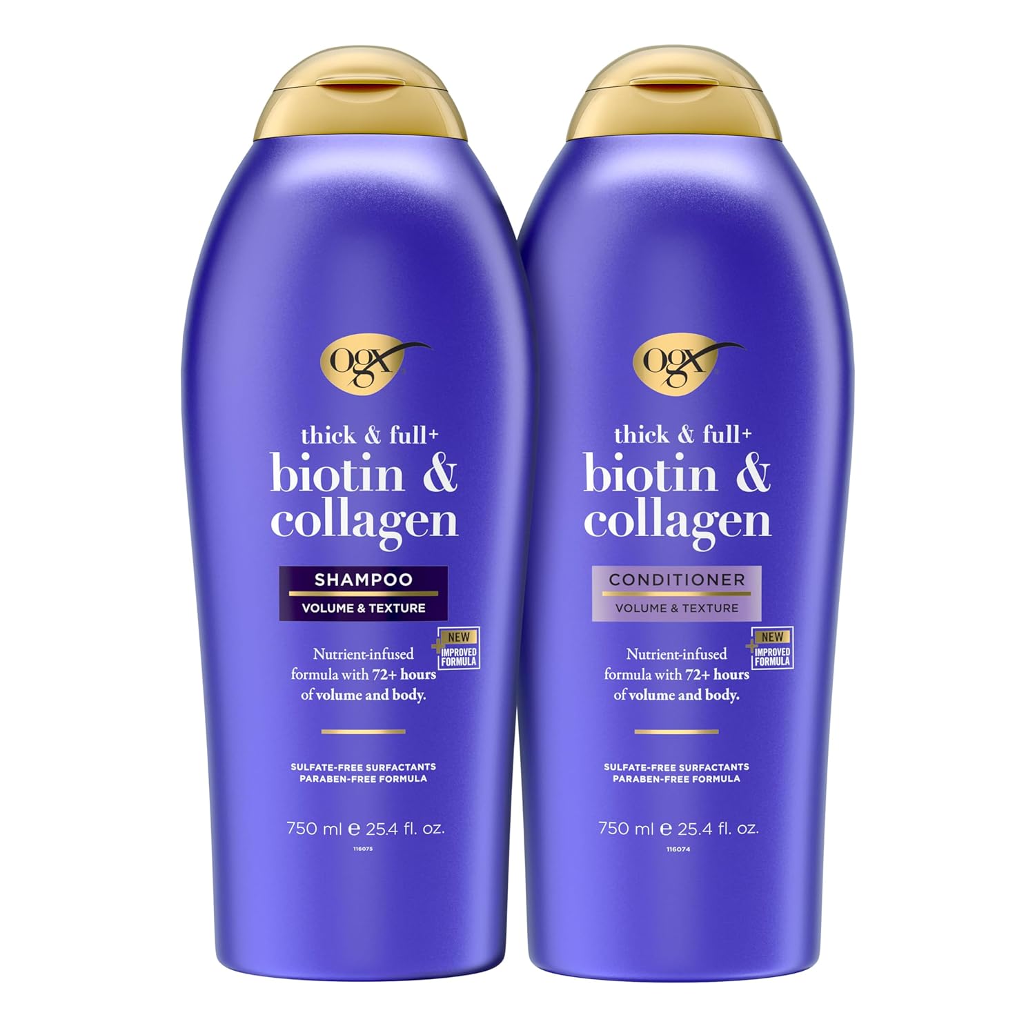 Ogx Thick & Full + Biotin & Collagen Extra Strength Volumizing Shampoo + Conditioner With Vitamin B7 & Hydrolyzed Wheat Protein For Fine Hair, 25.4 Oz Pack Of 2