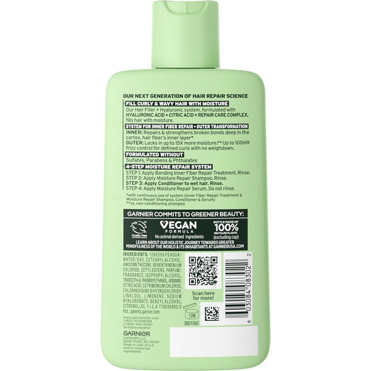 Garnier Fructis Hair Filler Moisture Repair Conditioner for Curly, Wavy Hair, with Hyaluronic Acid, 10.1 FL OZ, 1 Count