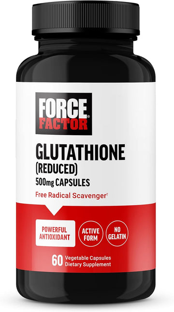 FORCE FACTOR Glutathione Supplement, Antioxidant Supplement with Reduced Glutathione 500mg for Superior Absorption and Efficacy, Active Form, Vegan, Non-GMO, 60 Vegetable Capsules
