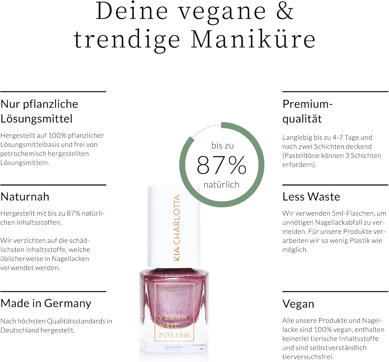 Kia-Charlotta, Repair & Strength (Nail Hardener), Up To 87% Natural, 100% Vegan, Low Harmful Substances, Made In Germany, Premium Quality, 11 Ml