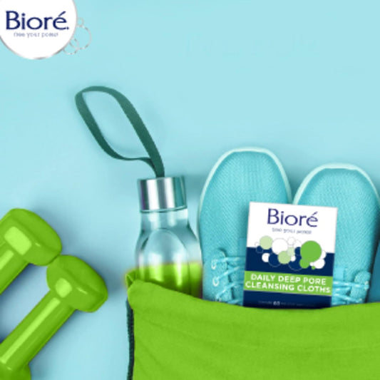 Bioré Daily Make Up Removing Cloths, Facial Cleansing Wipes With Dirt-Grabbing Fibers For Deep Pore Cleansing Without Oily Residue, 60 Count