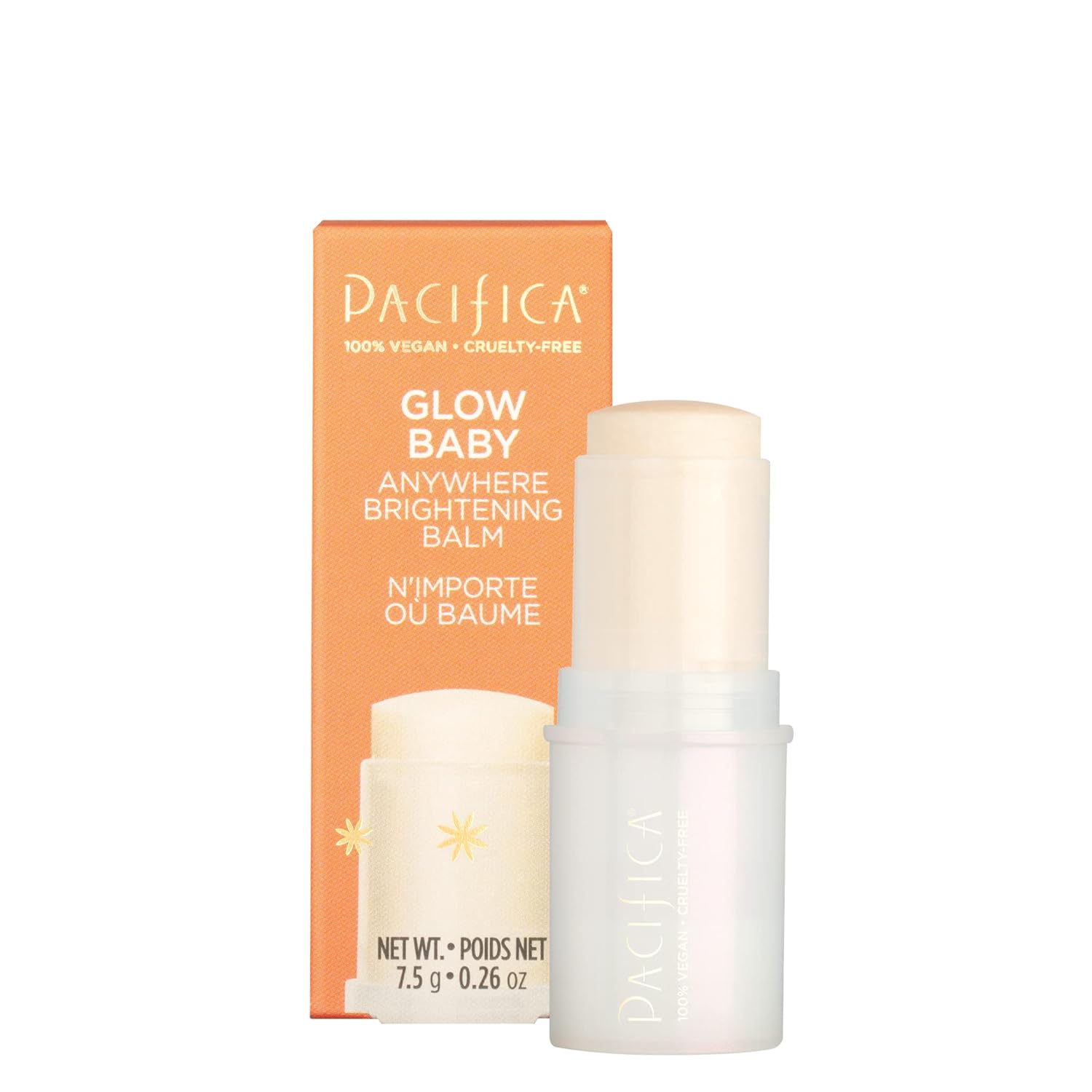 Pacifica Beauty Glow Baby Anywhere Brightening Balm, Vitamin C, Vitamin E, Hyaluronic Acid, Hydrating, Highlighter Makeup Stick, Face Care, For Dark Spots And Fine Lines, Vegan, 0.26 Oz (1 Count)