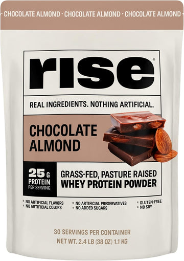 Rise Whey Protein Powder - Chocolate Almond | 25G Protein No Artificial Flavors, Colors, Or Preservatives - Sugar Free, Gluten-Free, Soy Free (2.4 Lbs)