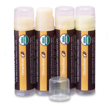 USDA Organic Lip Balm 4-Pack by Earth's Daughter - Citrus Flavor, Beeswax, Coconut Oil, Vitamin E - Best Lip Repair Chapstick for Dry Cracked Lips