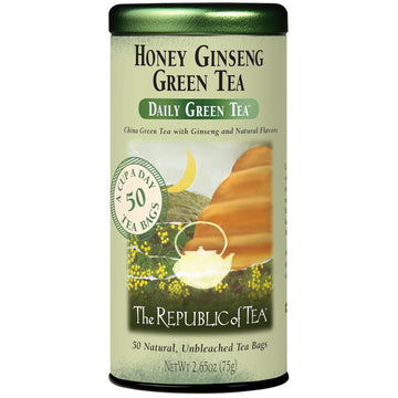 The Republic Of Tea - Honey Ginseng Green Tea, 50 Tea Bags, Tin | Flavored Gourmet Tea | Caffeinated